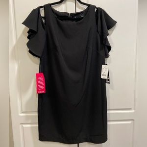 Leslie Fay Black Cocktail Dress-Cold Shoulder